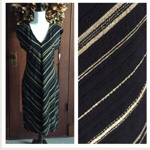 NWT Ralph Lauren black jersey knit dress w gold metallic detail